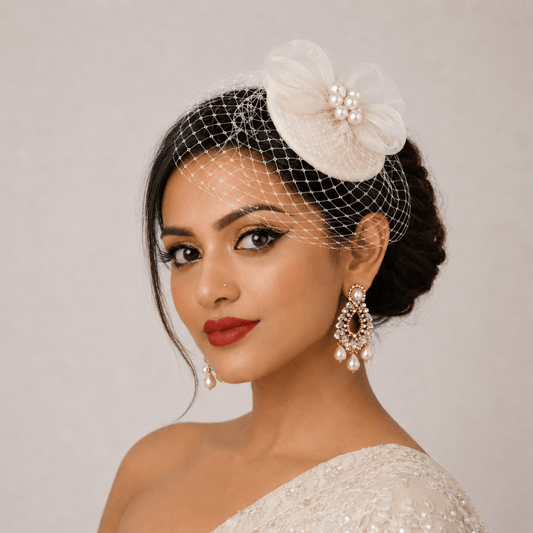 Aurielle Ivory Disc Fascinator with Birdcage Veil