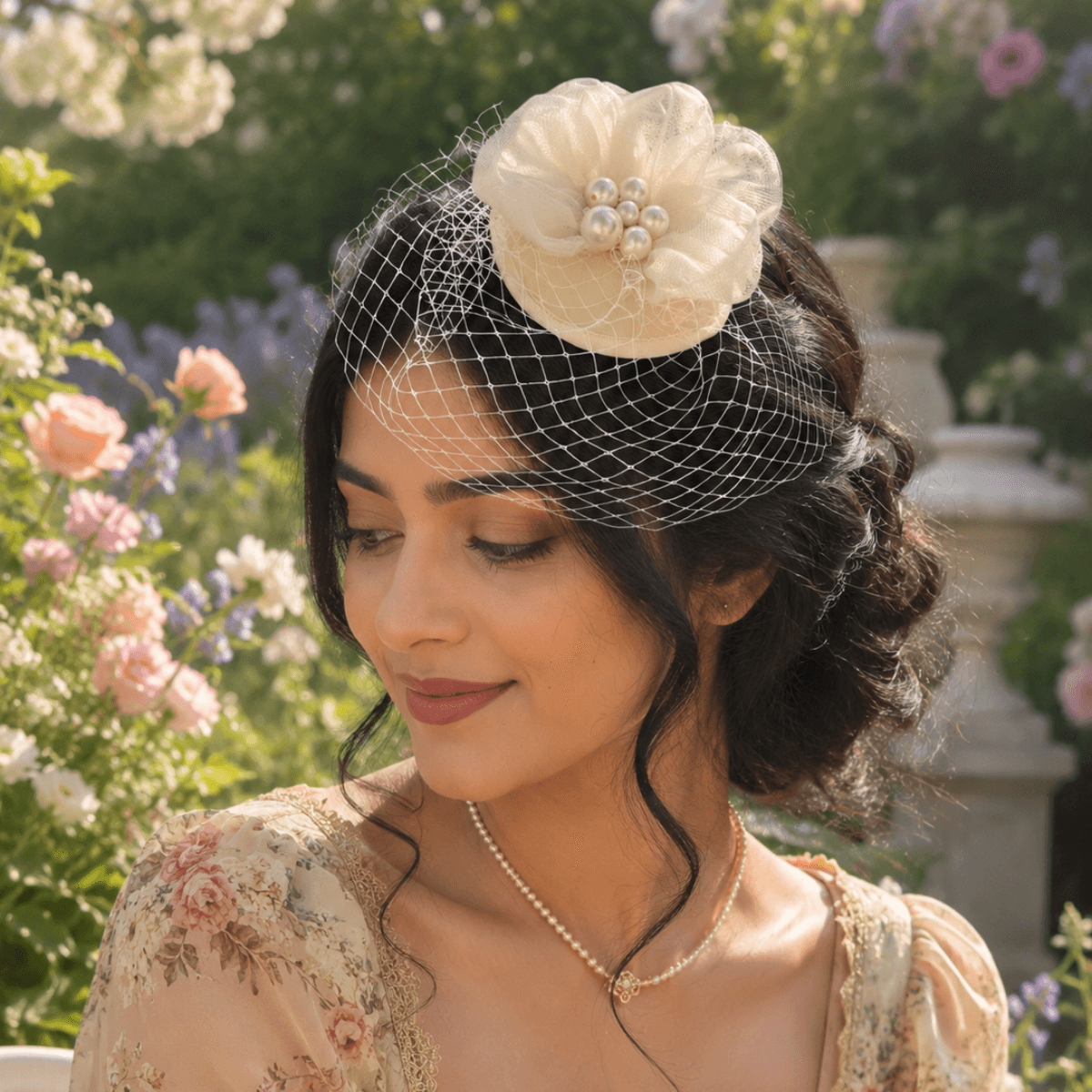 Aurielle Ivory Disc Fascinator with Birdcage Veil