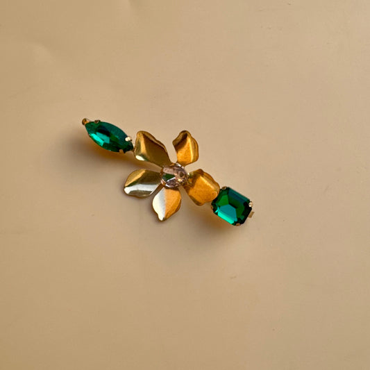 Emerald Floral Crystal Hair Pin