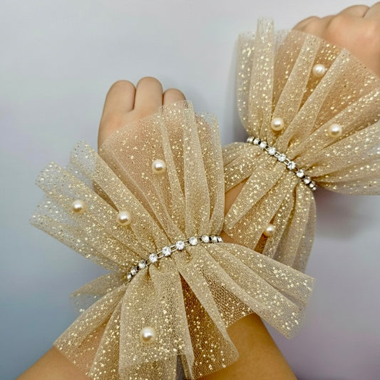 Ruffled Charm Tulle Golden Cuff Gloves