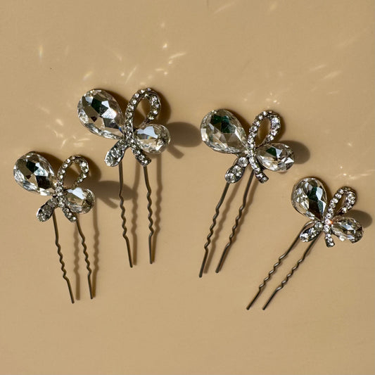 Crystal Bow Butterfly Hair Pins – Set of 4
