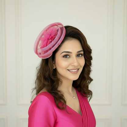 Gilded Enchantment Golden Sparkle Pink Fascinator Hat