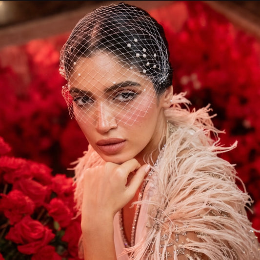 Pearl Embellished Net Veil for Brides & Special Occasions