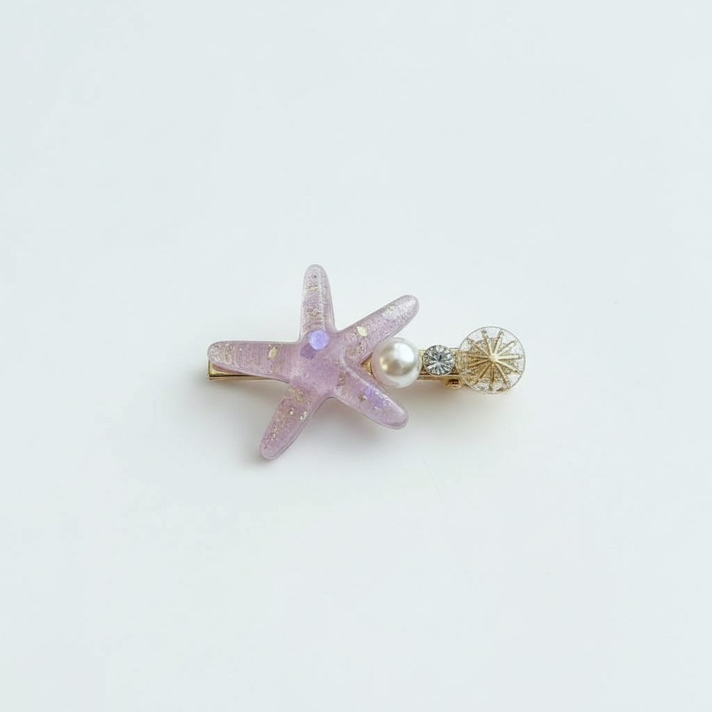 Resin Starfish Pearl Charm Hair Clip – Lilac