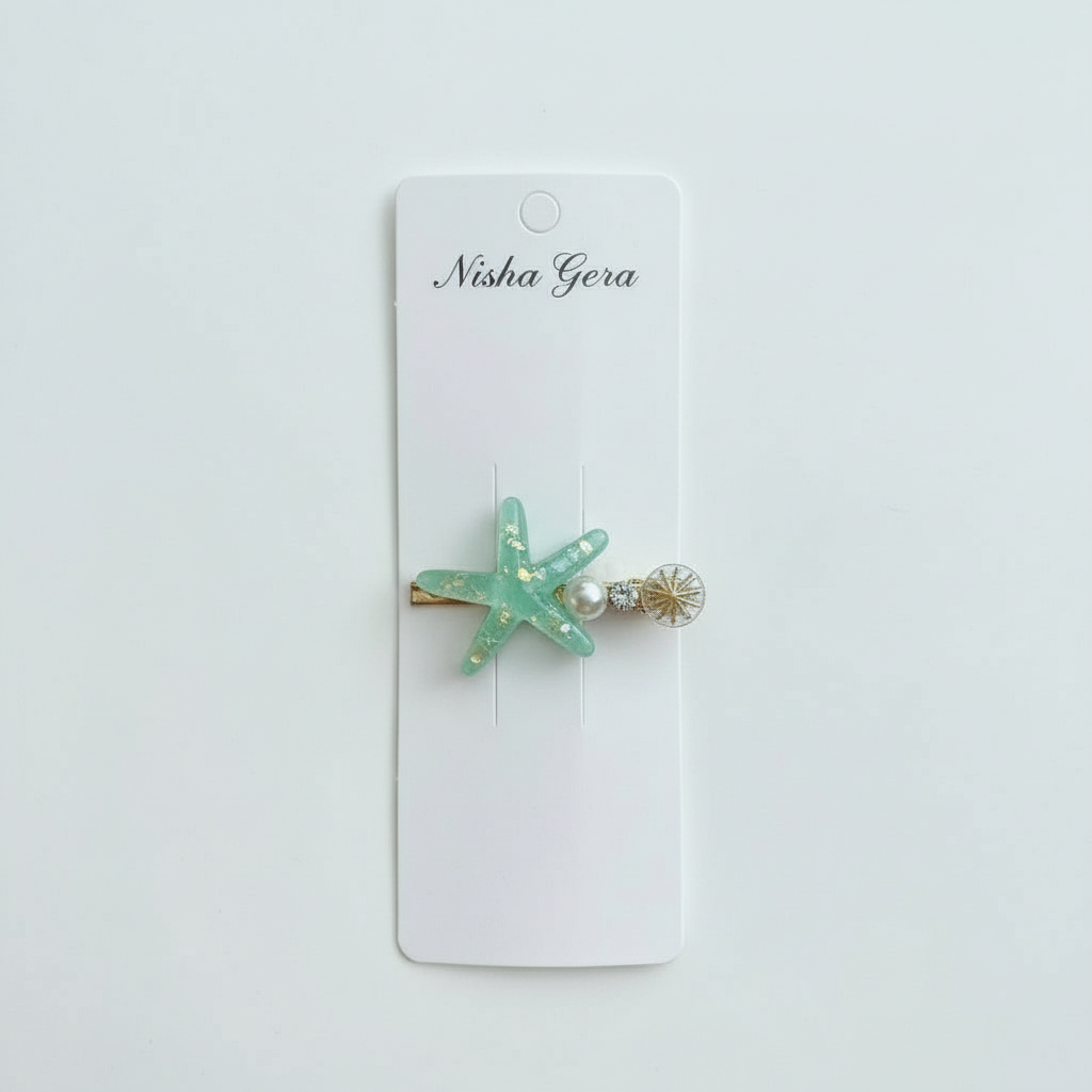 Resin Starfish Pearl Charm Hair Clip – Seafoam Green