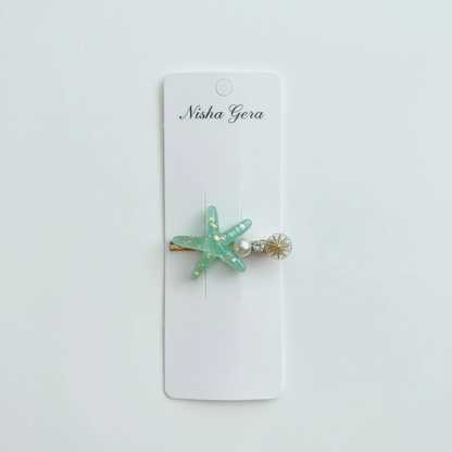 Resin Starfish Pearl Charm Hair Clip – Seafoam Green