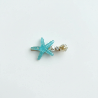 Resin Starfish Pearl Charm Hair Clip – Aqua Blue
