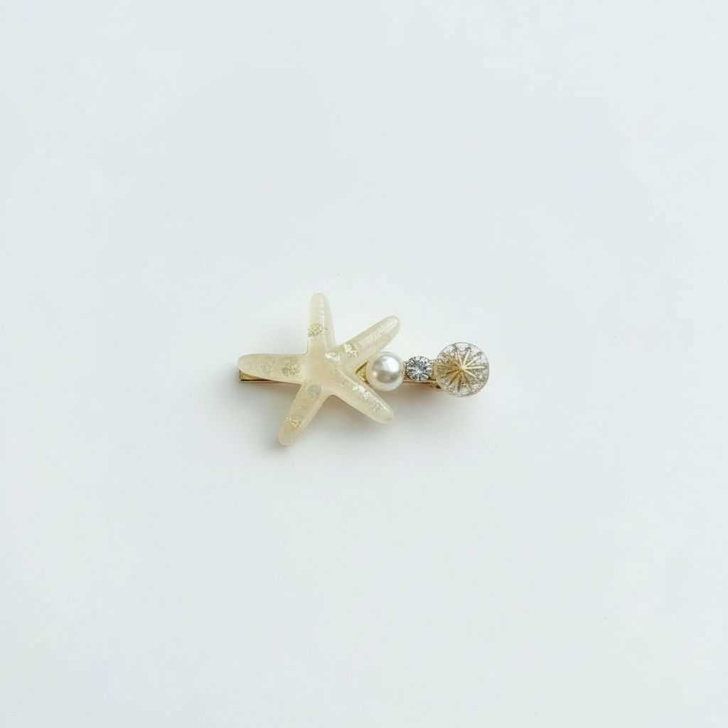 Resin Starfish Pearl Charm Hair Clip – Creamy Pearl