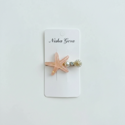 Resin Starfish Pearl Charm Hair Clip – Peach