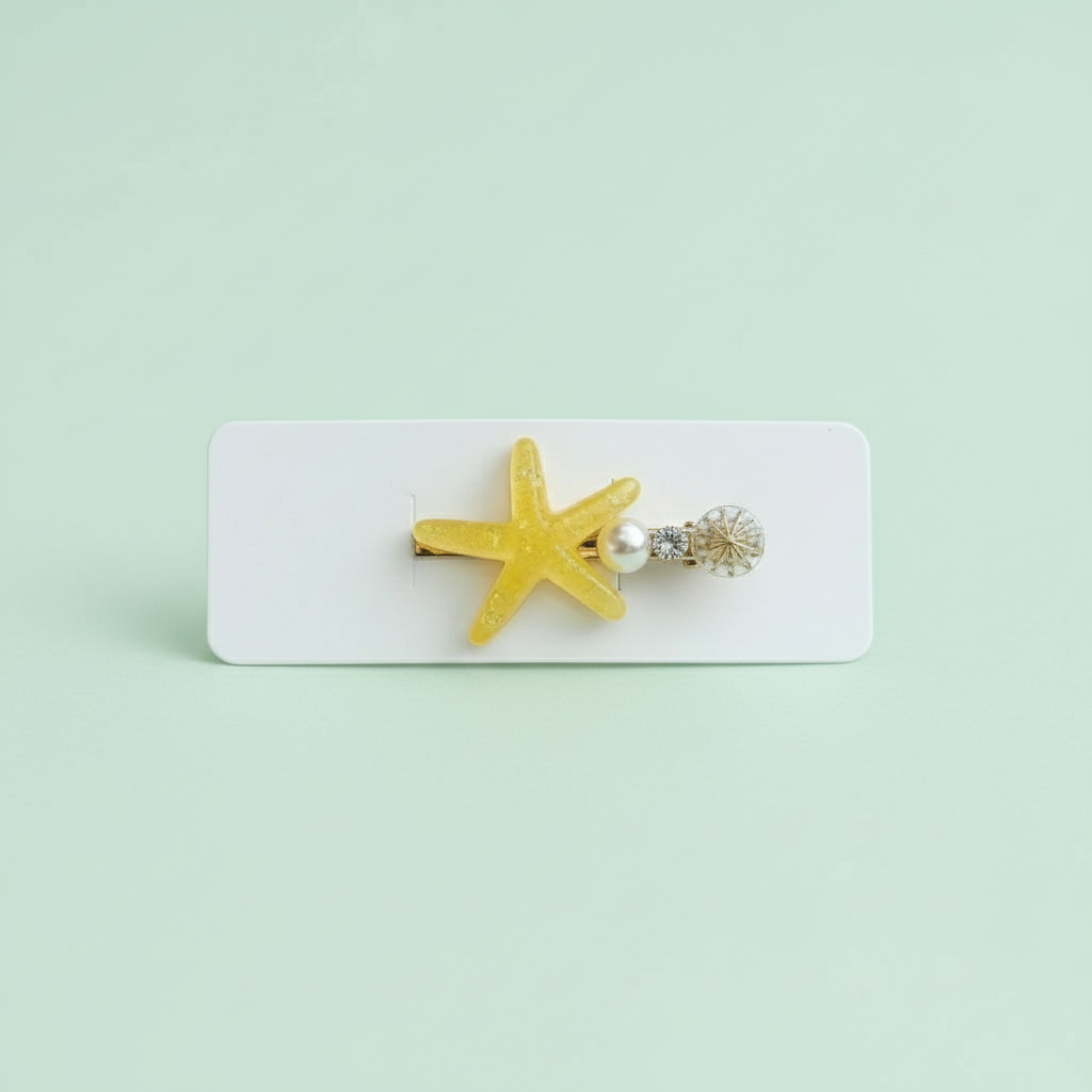 Resin Starfish Pearl Charm Hair Clip – Yellow