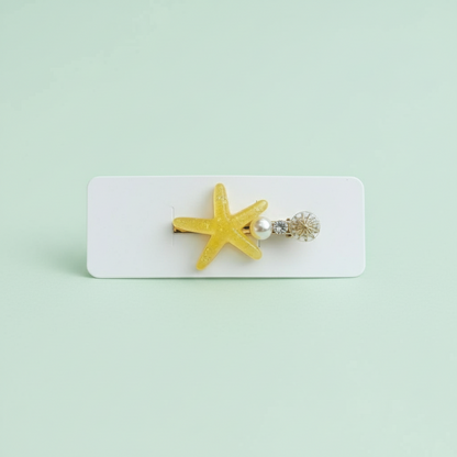 Resin Starfish Pearl Charm Hair Clip – Yellow