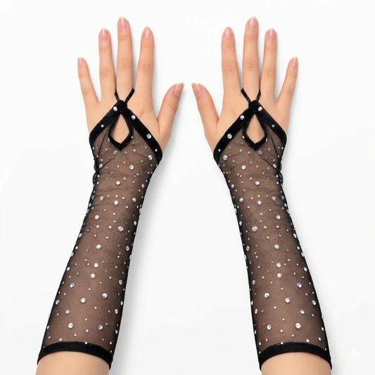Black Rhinestone Gloves