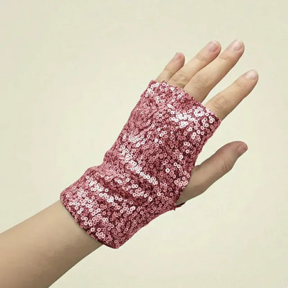 Pink Sequin Fingerless Wrist Gloves