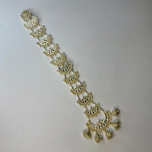 Crescent Moon Kundan Choti Hair Chain – Bridal Braid Accessory