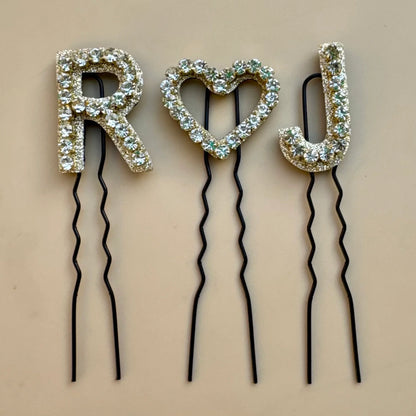 Custom Name Initials with Heart Hair Pin Set