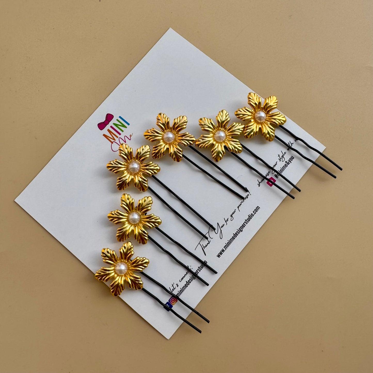 Mini Golden Flower Pearl Hair Pins