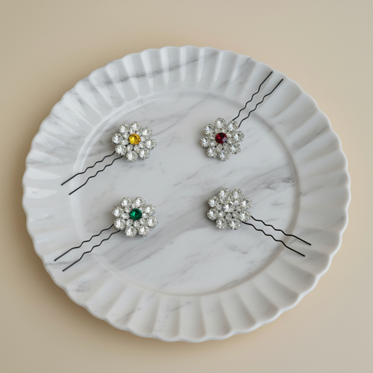 Crystal Bloom Hair Pin - 4 Color Options