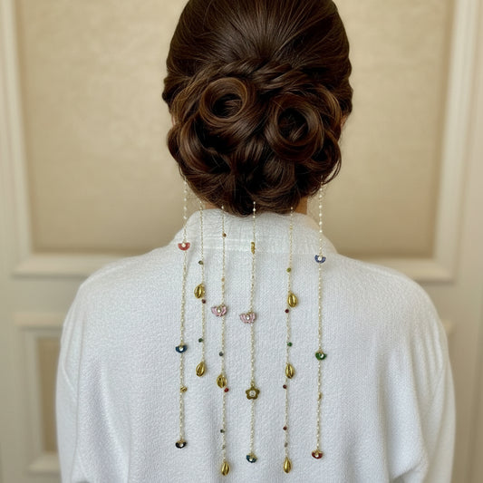 Lotus & Shell Pearl Bridal Hair Chain | Cascading Bun Accessory