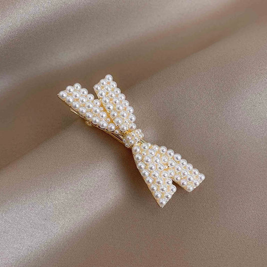 Stone Pearl Bow Hair Clip