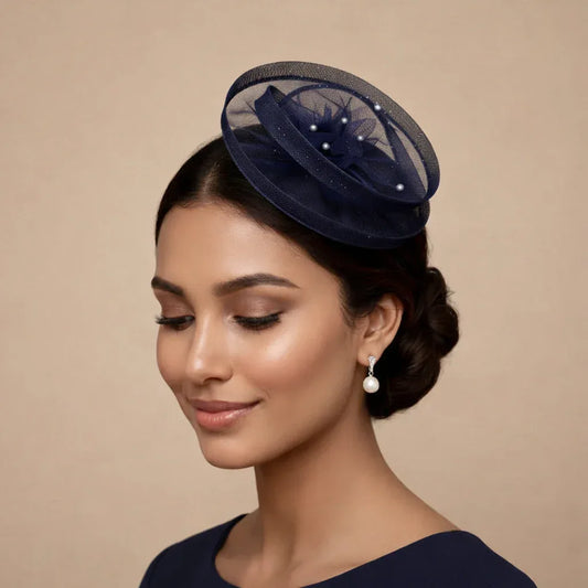 Gilded Enchantment Golden Sparkle Blue Fascinator Hat