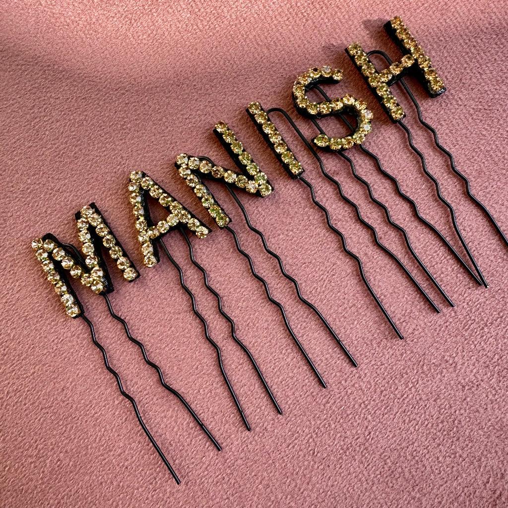 Custom Name Champagne gold Crystal Letter Pins