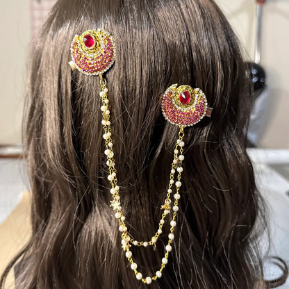 Crescent Moon Hair Chain with ear studs