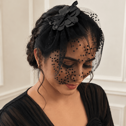 Black Short Polka Veil Fascinator