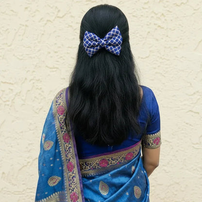 Blue and Gold Festive Bow Hair Clip