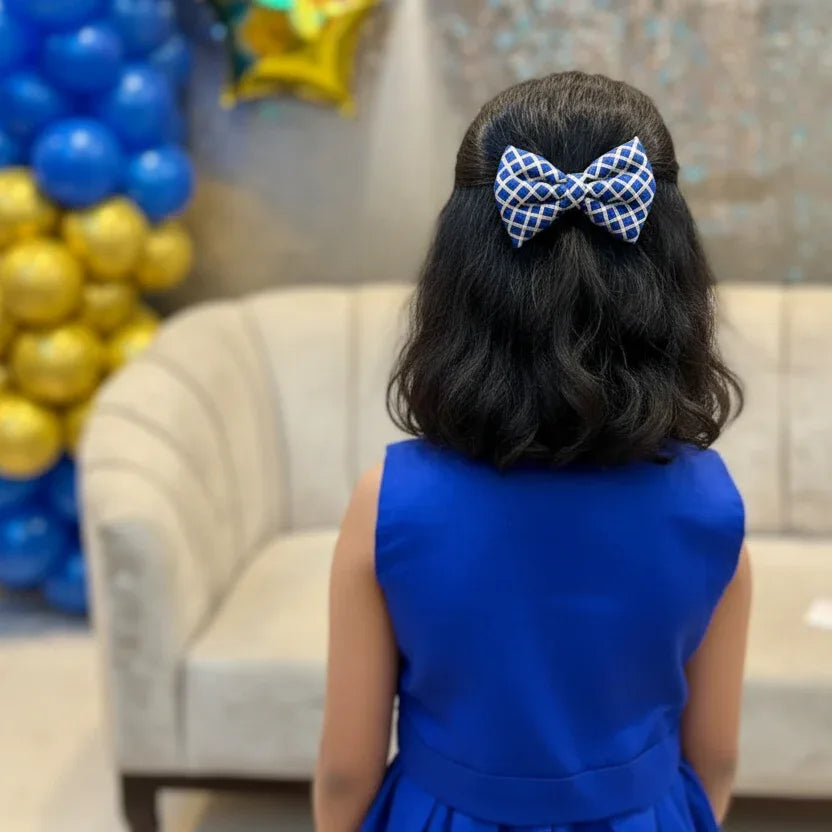 Blue and Gold Festive Bow Hair Clip