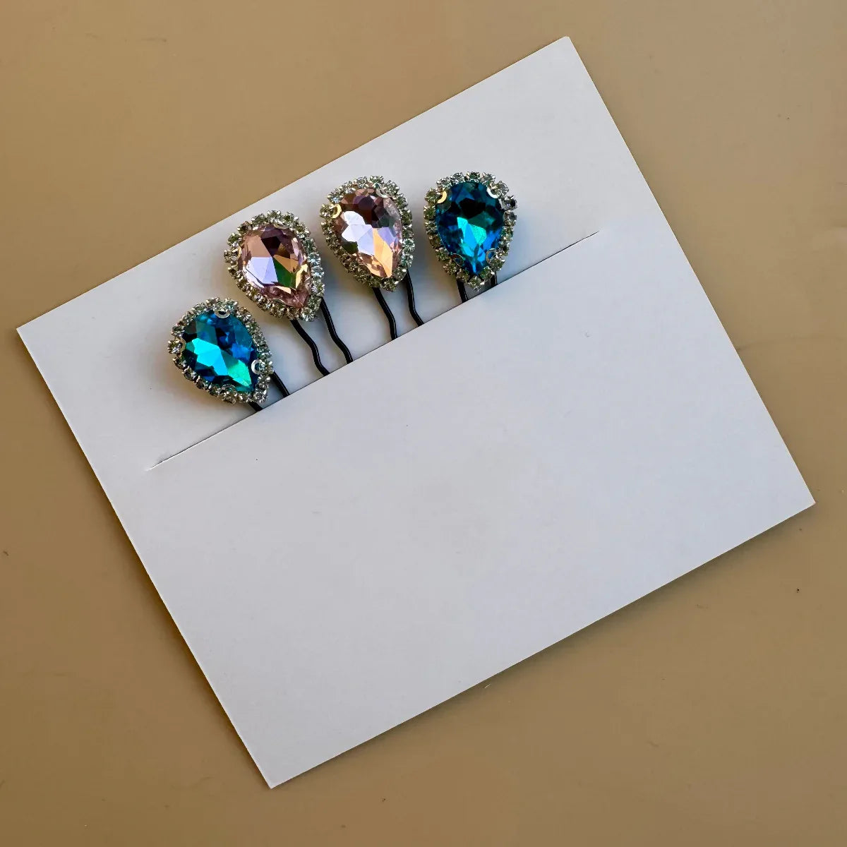 Luxe Drop Crystal & Stone Hair Pins | Shop Elegant Pink Blue Set