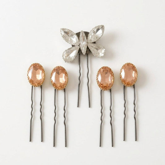 Blush Spark Butterfly & Gem Stone Hair Pin Set