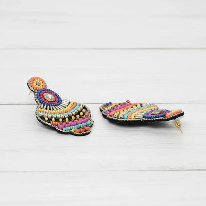 Boho Rainbow Hand-Beaded Statement Earrings