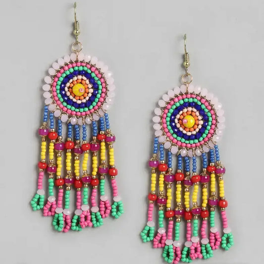 Multicolour Beaded Circular Drop Earrings - Nisha Gera