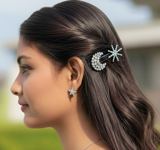 Crystal Moon & Star Hair Clip