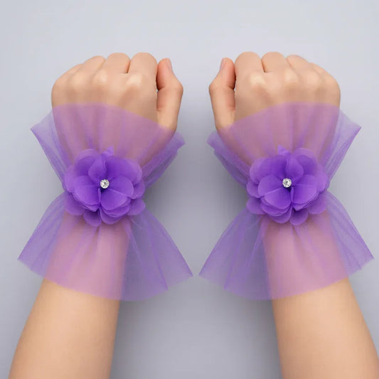 Purple Tulle Flower Cuff Gloves