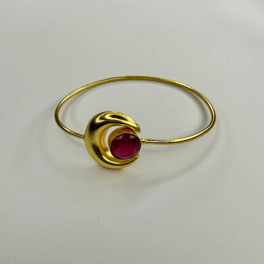 Ruby Crescent Adjustable Golden Bracelet