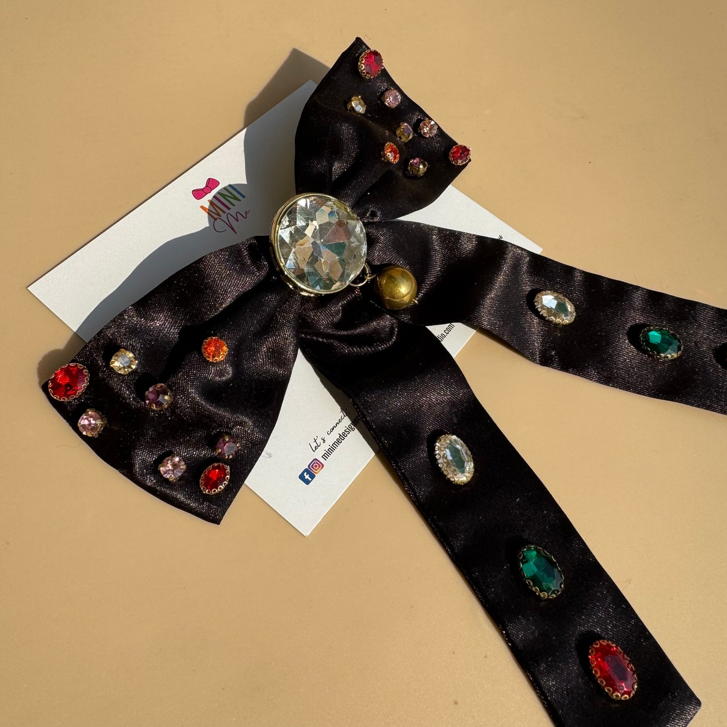 Black Luxe Jewel Embellished Bow Hair Clip