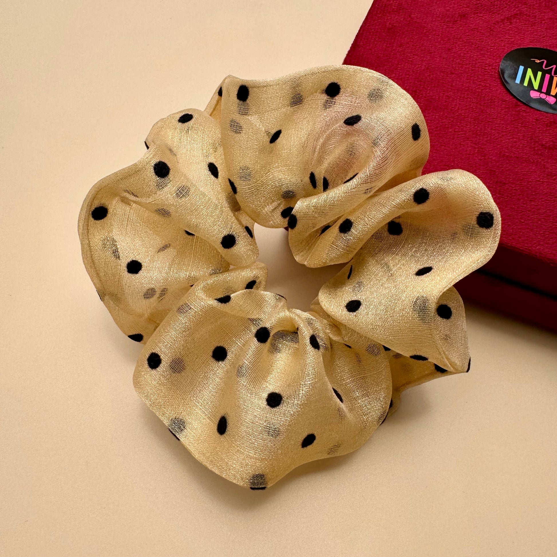 Golden Polka Dot Organza Scrunchie