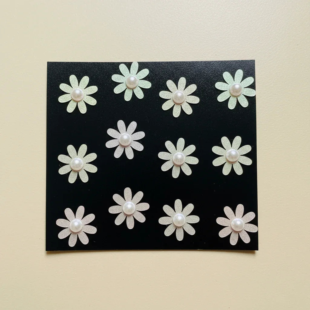 Pink Daisy Pearl Velcro Hair Stickers – Set of 12