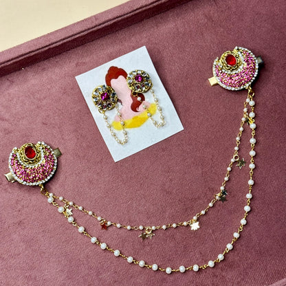 Crescent Moon Hair Chain with ear studs