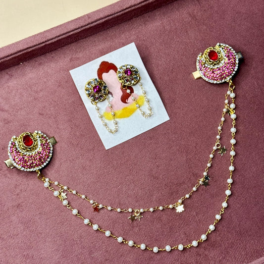 Crescent Moon Hair Chain with ear studs