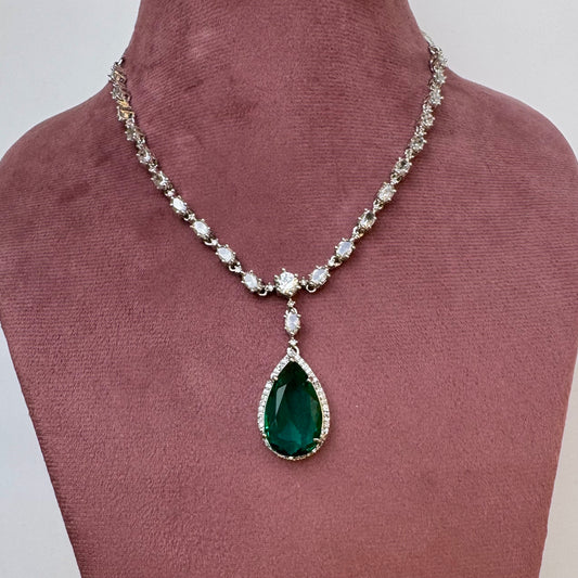 Green American Diamond Jewelry Set