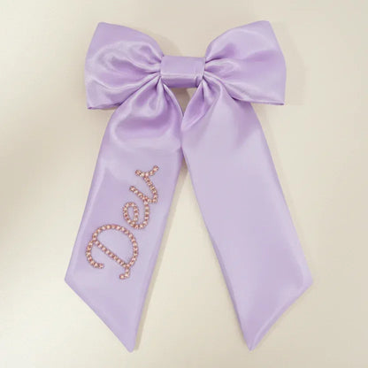 Lavender Custom Rose Gold Crystal Name Satin Hair Bow