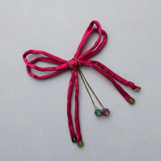Jewel Charm Ribbon Bow Hair Clip