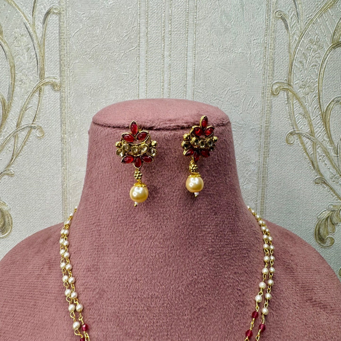 Regal Crescent Kundan Necklace Set with Ivory & Pink Enamel | Festive Jewelry on Sale