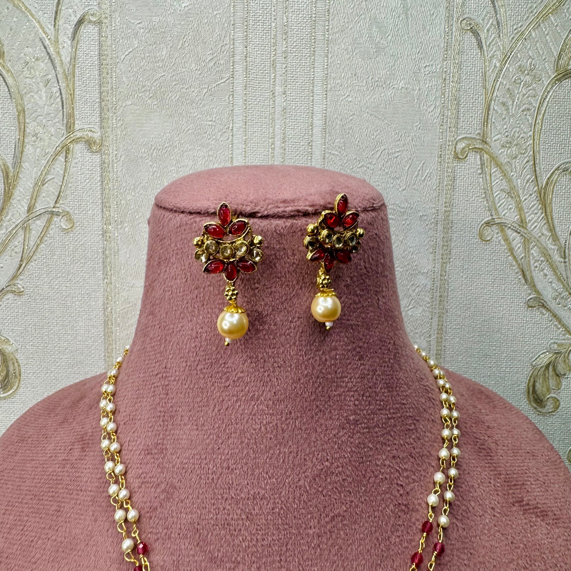 Regal Crescent Kundan Necklace Set with Ivory & Pink Enamel | Festive Jewelry on Sale