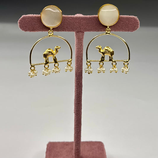 Ivory Gold-Plated Camel Drop Earring with Pearl Danglers