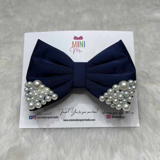 Navy blue pearl baby headband