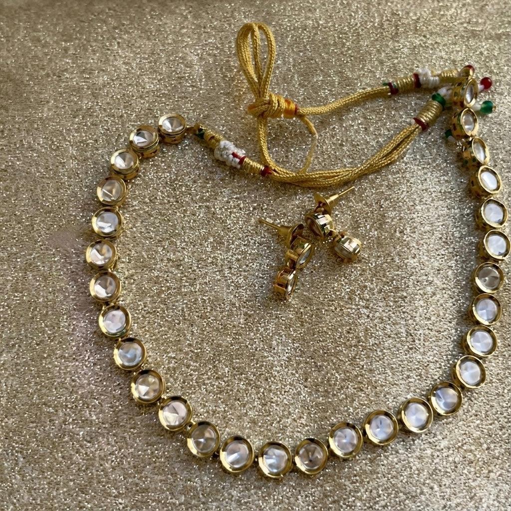 Gold-Plated Kundan Riviera Necklace & Earrings Set- Timeless Elegance