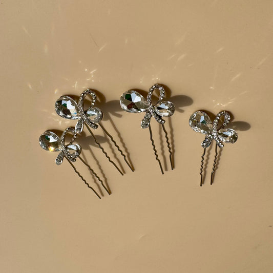 Crystal Bow Butterfly Hair Pins – Set of 4